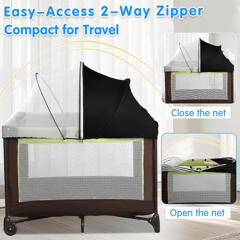 WANRU Pack N Play Tent Cover - Half-Blackout Mosquito Net for Crib & Playpen, Baby Bassinet Cover for Cats with 2-Way Zipper, Sun-Blocking Bug Net for Travel Crib (Black-Large) - Image 5